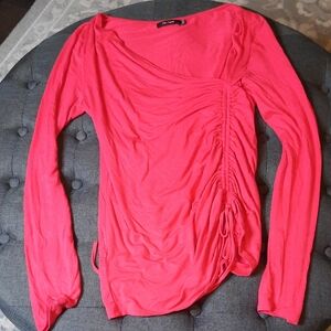 PattyBoutik Red Ruched Long Sleeve Blouse